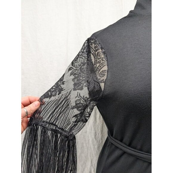 women's size large black mini dress long lace sleeves turtle neck winter goth I2 - Picture 4 of 9
